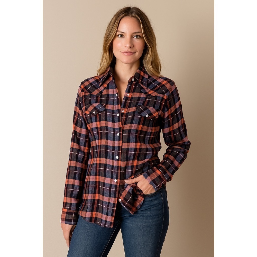 NWT Wrangler Plaid Pearl Snap Button Down Shirt Western Country